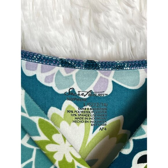 Secret Treasures Large Sleeveless Nightgown Teal Floral Purple Green Surplice - Picture 4 of 4